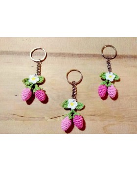 Happy Threads Pink Strawberry Crochet Keychain Happy Threads Pink Strawberry Crochet Keychain
